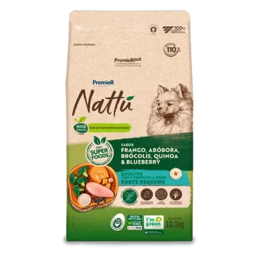 Racao Premier Nattu Caes Adultos Pequeno Porte Abobora 10.1kg frente